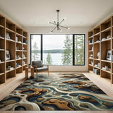 Coastal Eroded Rocks and Teal Waves Area Rug