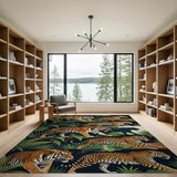 Prowling Tigers Leopards Jungle Fern Rug
