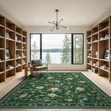 Emerald Green Peony Floral Vintage Area Rug