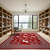 Festive Red Reindeer Snowflakes Area Rug