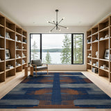 Navy Blue Orange Geometric Modern Area Rug