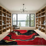 ODIKA Washable Red and Black Abstract Marble Area Rug - Non-Slip Low Pile