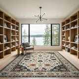 Cream Navy Persian Floral Medallion Rug