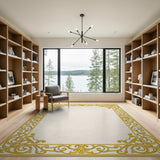 Golden Baroque Ornate Border Area Rug