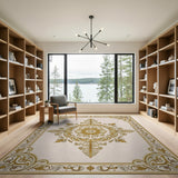 Cream Gold Ornate Floral Medallion Rug