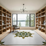 Ornate Green Gold Mandala Area Rug