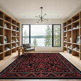 Traditional Persian Red Floral Persian Area Rug on Black