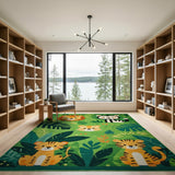 Cute Jungle Tigers Lion Panda Kids Rug