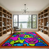 Psychedelic Neon Cartoon Faces Area Rug