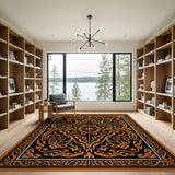 Orange on Black Persian Medallion Area Rug
