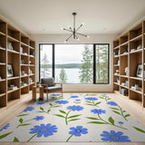 Blue and Teal Blue Cornflower Floral Pattern Area Rug