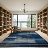 Distressed Navy Blue Grey Striped Area Rug