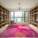 Coastal Beach Pink Flamingo Palm Leaf Area Rug