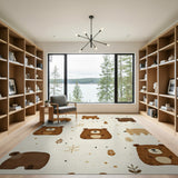 Beige and Neutral Adorable Brown Bear Kids Area Rug