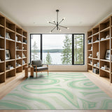 Green Mint Green Fluid Wave Abstract Area Rug