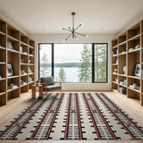 ODIKA Washable Geometric Linear Area Rug - Low Pile Non-Slip Modern Red & Black Pattern