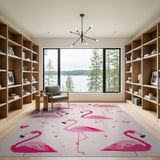 Playful Pink Flamingo Hearts Area Rug
