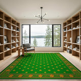 Emerald Green Shamrock Area Rug with Floral Border