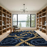 Nautical Navy Gold Rope Knots Area Rug