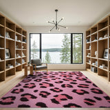 Boho Chic Pink Hot Pink Leopard Print Shag Area Rug