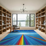 Rainbow Airplane Burst Washable Area Rug