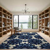 Navy Dahlia Floral Area Rug
