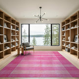 Pink Vibrant Pink Striped Geometric Area Rug