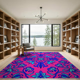 Vibrant Pink Teal Floral Ornate Area Rug
