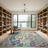 Teal Tiger Jungle Area Rug with Playful Wildlife