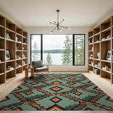 Teal Orange Southwestern Diamond Geometric Rug