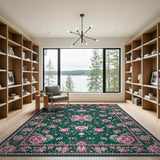 Emerald Green Persian Rose Area Rug
