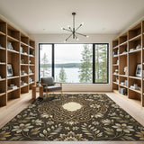 Ornate Brown Gold Floral Persian Area Rug