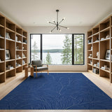 Navy Blue Abstract Wave Fern Area Rug