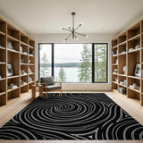 Black and White Hypnotic Swirl Black White Abstract Area Rug