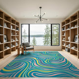Vibrant Teal Pink Wavy Abstract Area Rug