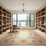 Vintage Pink Peony Floral Border Rug