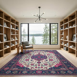 Navy Blue Pink Traditional Persian Area Rug