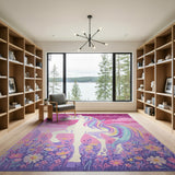 Magical Unicorn Kids Area Rug with Stars Flowers