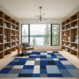Blue Denim Patchwork Geometric Area Rug