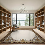 Ornate Gold Baroque Border Area Rug