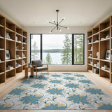Teal Cornflower Floral Area Rug