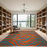 Vibrant Teal Orange Wavy Area Rug