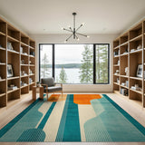 Geometric Modern Teal Orange Geometric Abstract Area Rug
