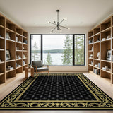 Elegant Black Persian Rug with Gold Ornate Frame
