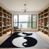 Black and White Geometric Modern Yin-Yang Black White Geometric Area Rug