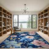Floral Vintage Navy Blue Peony Floral Area Rug