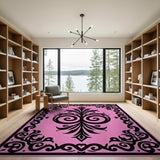 Ornate Pink Floral Scrollwork Area Rug