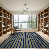 Navy Blue and Gold Vertical Stripe Area Rug