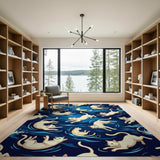 Playful Cartoon Cats in Blue Waves Area Rug