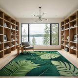 Lush Coastal Beach Lush Monstera Leaf Green Area Rug